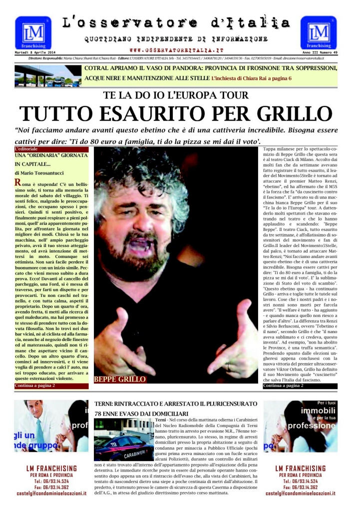 L'osservatore d'Italia edizione del 8 Aprile 2014
